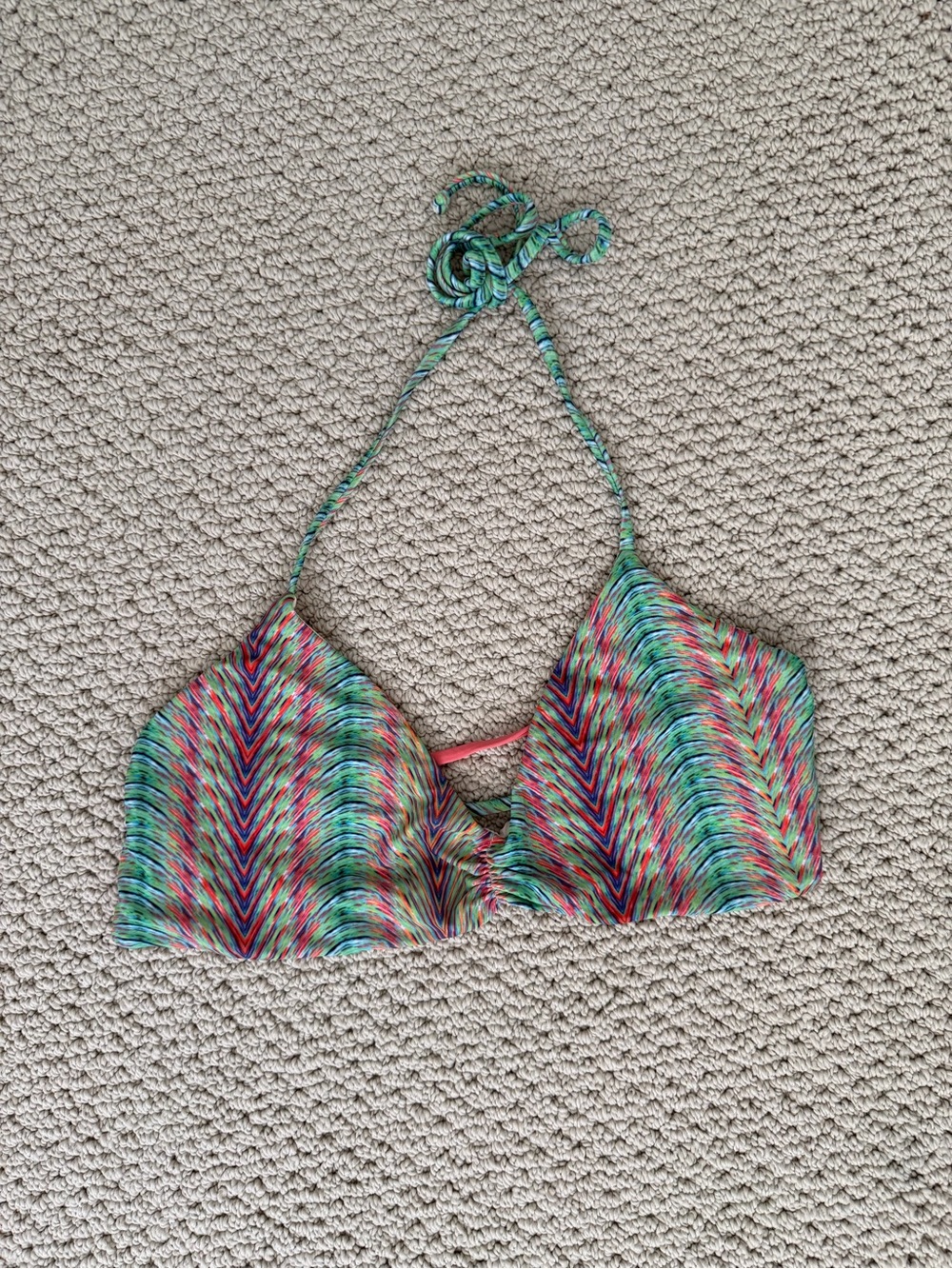 l*space Multicolor Chevron Halter Bikini Top - Green Pink Blue
